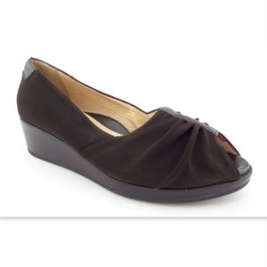 TARYN ROSE Brown Open Toe Slip-on Wedge Heel Pumps 36
